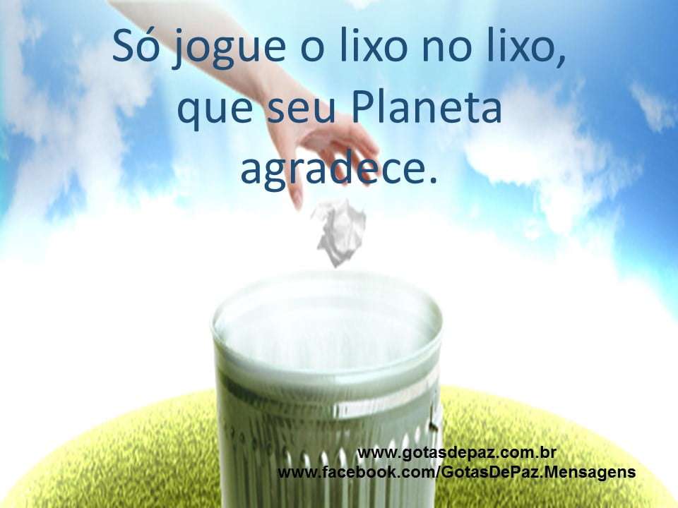 Só jogue o lixo no lixo, que seu Planeta agradece. - Gotas de PazGotas ...